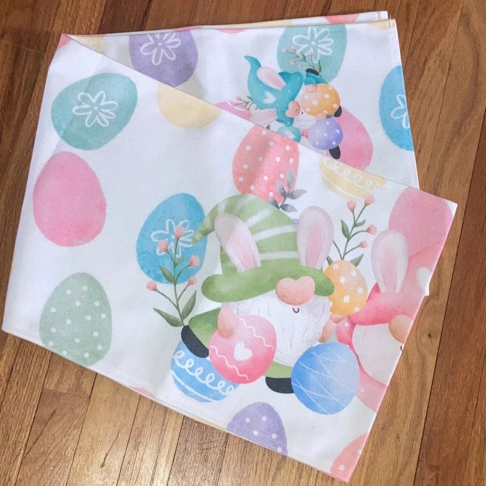 Decorative Easter Pastel Gnomes Eggs 13 in W x 70 in L Table Runner New